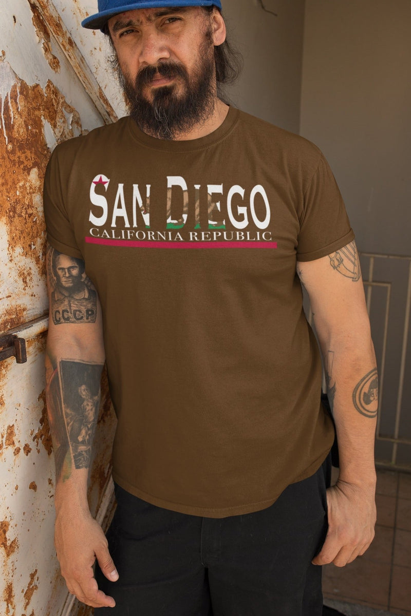 San Diego California Republic T-Shirt - Black/Brown Tee for Men