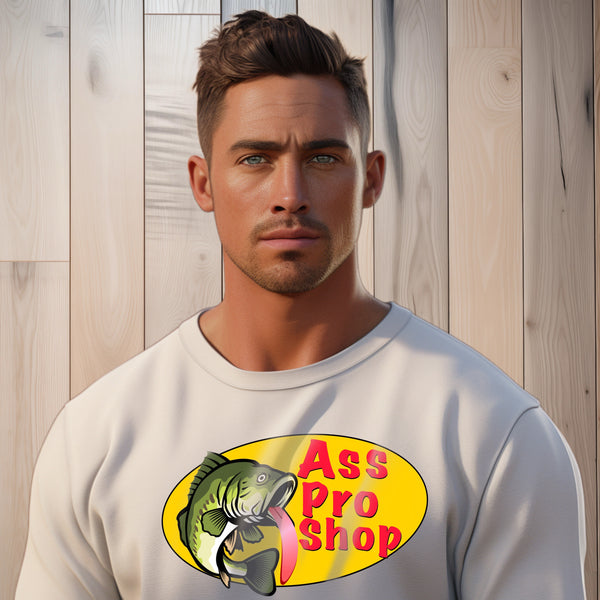 Ass Pro Shops Sweatshirt worn by handsome Hawaiian man