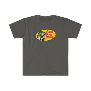 A dark grey shirt with the Ass Pro Shop image on front, with a white background