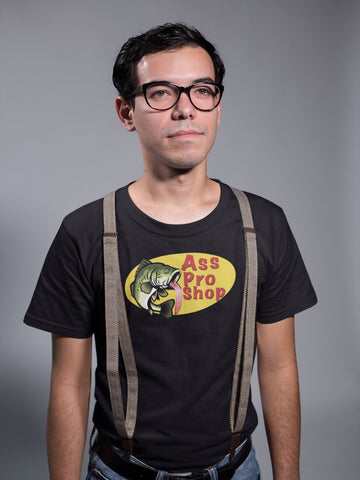 Man in glasses wearing Ass Pro Shop shirt
