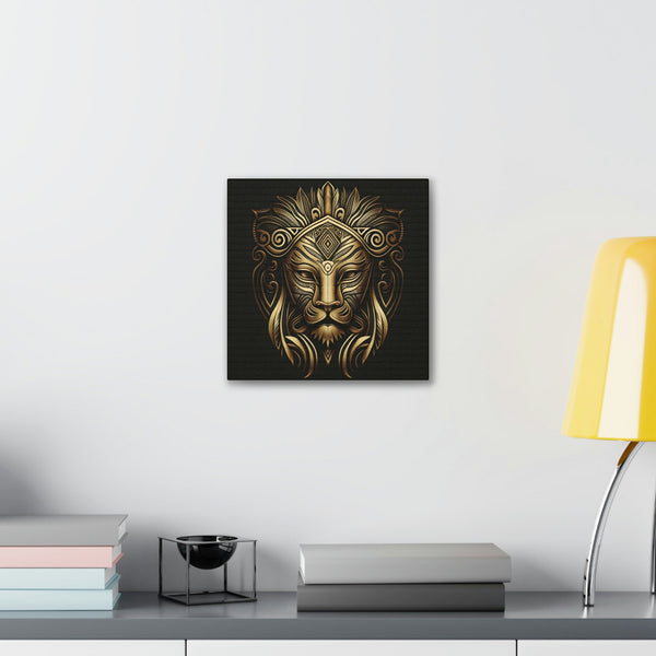 Black and Gold Lion Tribal Mask Art for Simple Home Decor Bathroom Decor Canvas Stretched - The Illy Boutique