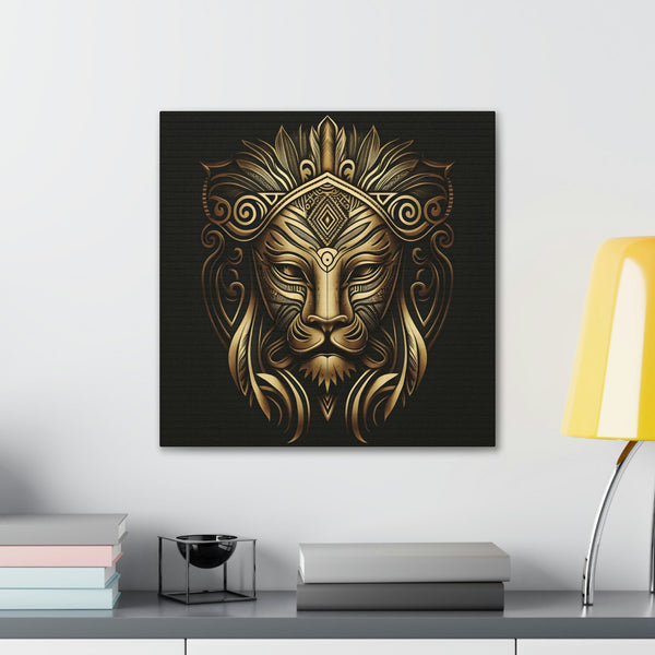 Black and Gold Lion Tribal Mask Art for Simple Home Decor Bathroom Decor Canvas Stretched - The Illy Boutique