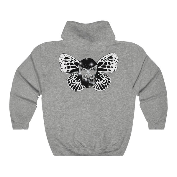 Butterfly Skull | Women's Short Sleeve Graphic Hoodie | Rebirth Hoodie | Skull and Butterfly Hoodie - The Illy Boutique