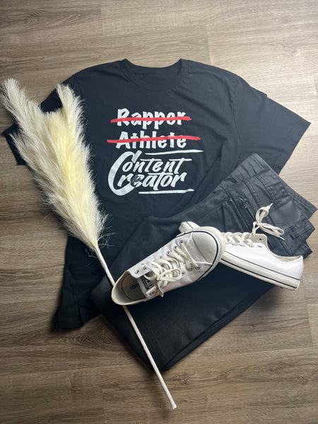 Creador de contenido de atleta rapero, camisa de atleta rapero, camiseta unisex negra, Bella+Canvas 3001