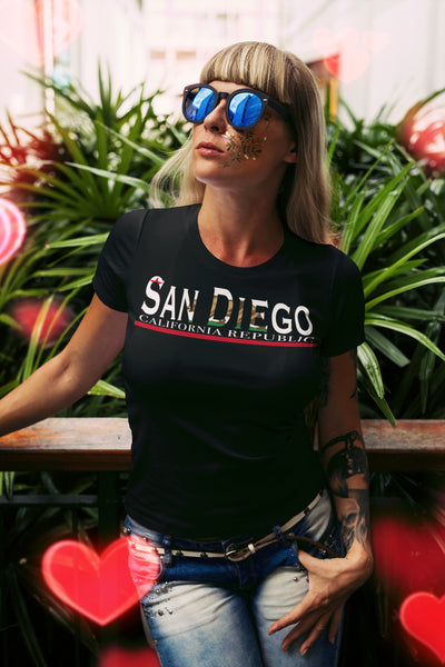 San Diego California Republic T-Shirt - Black/Brown Tee for Men/Women who Love CA or SD - Souvenir/Travel Gift - San Diego Tee Shirt